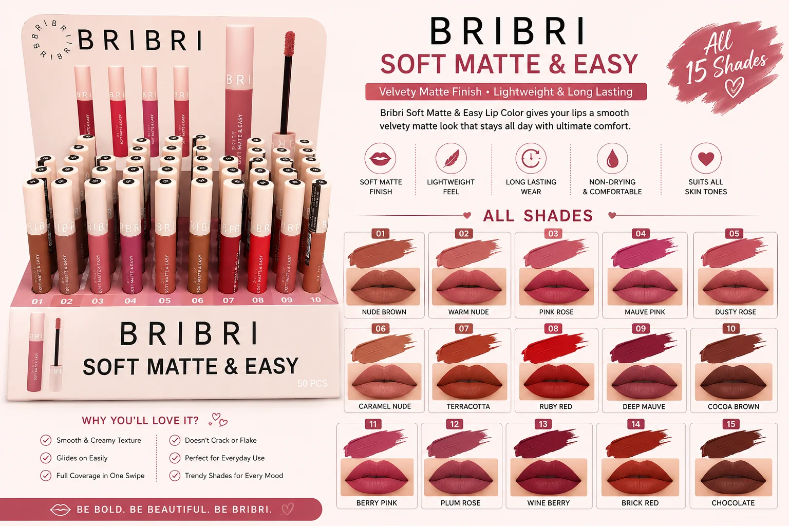 BRIBRI Soft Matte & Easy Lip Color – All 15 Shades