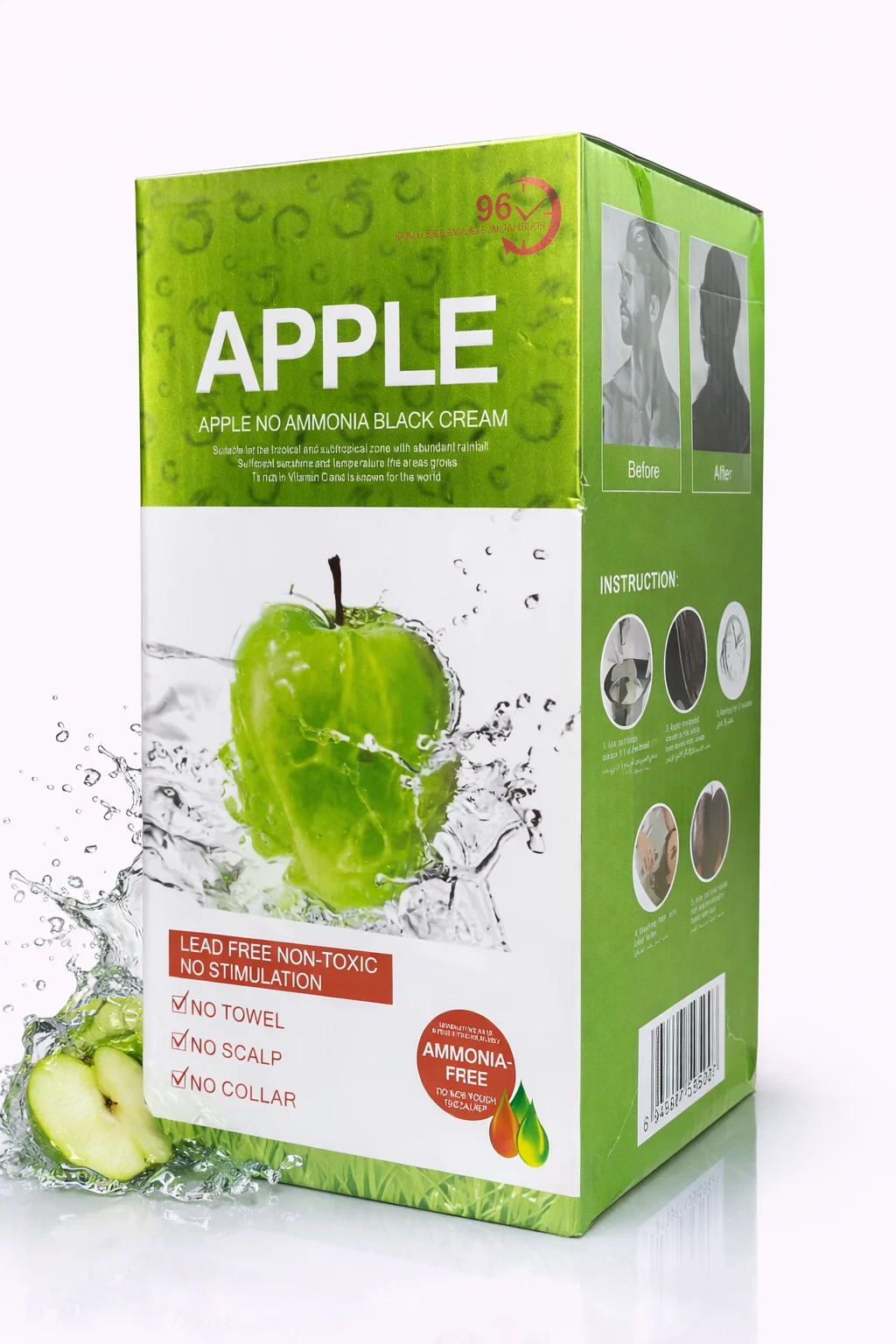 Apple Ammonia-Free Black Hair Cream – Natural Hair Color Solution 500ML+500ML