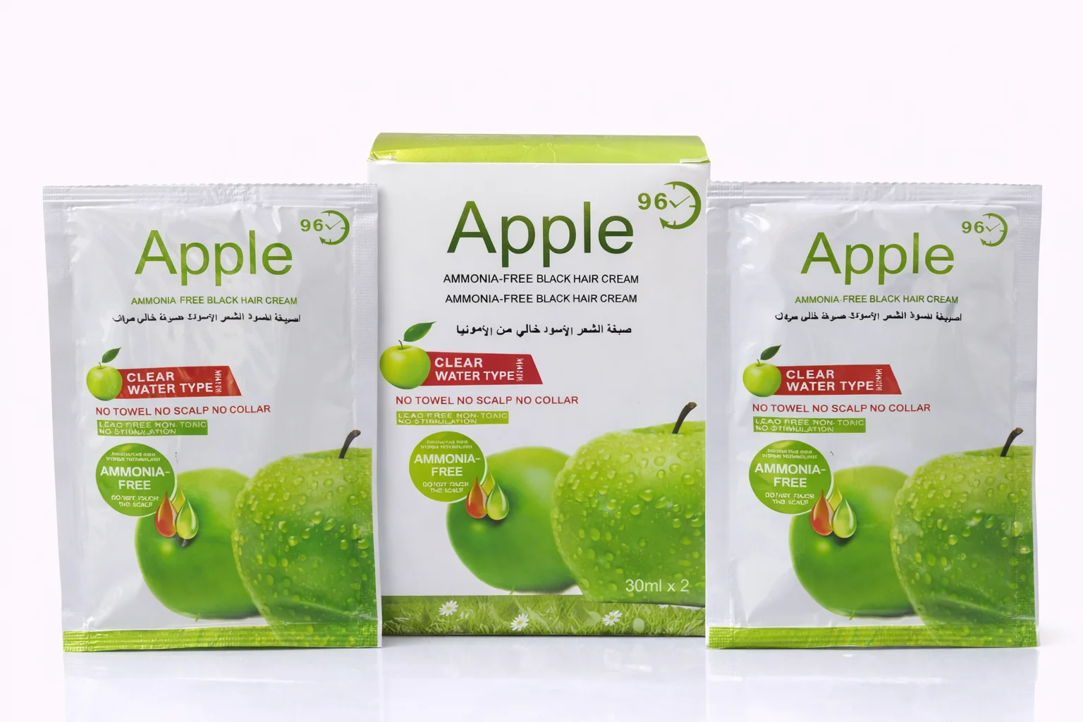 Apple Ammonia-Free Black Hair Cream Sachets – Natural Black Hair Color (30ml x 2)