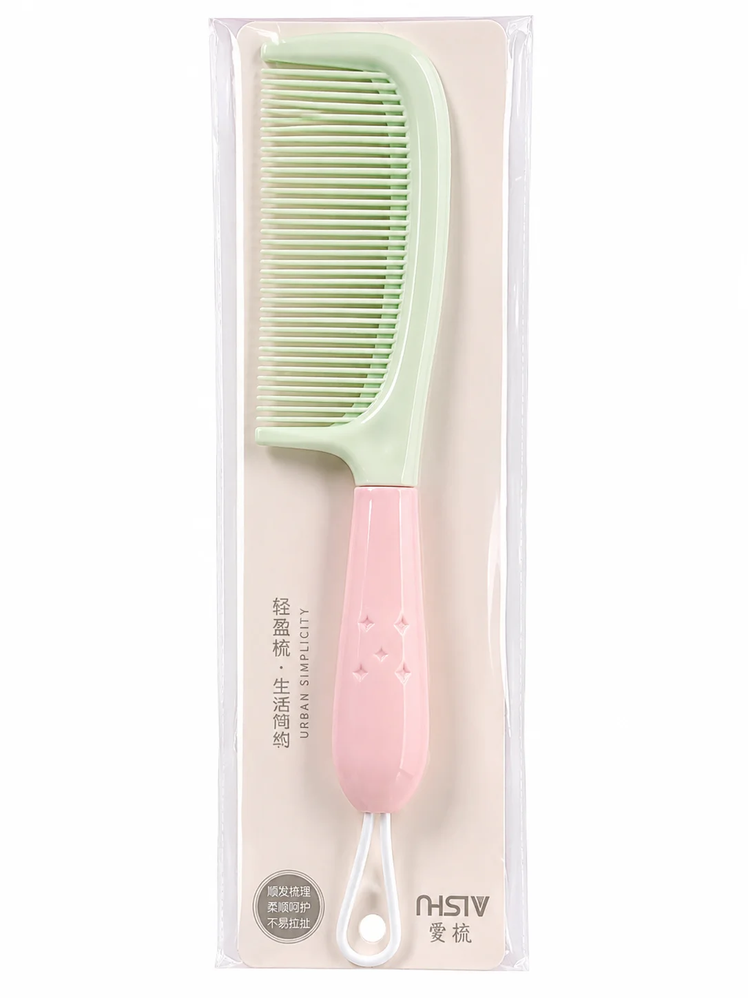 Pastel Wide-Tooth Hair Comb with Handle – Anti-Static Detangling Hair Care Comb