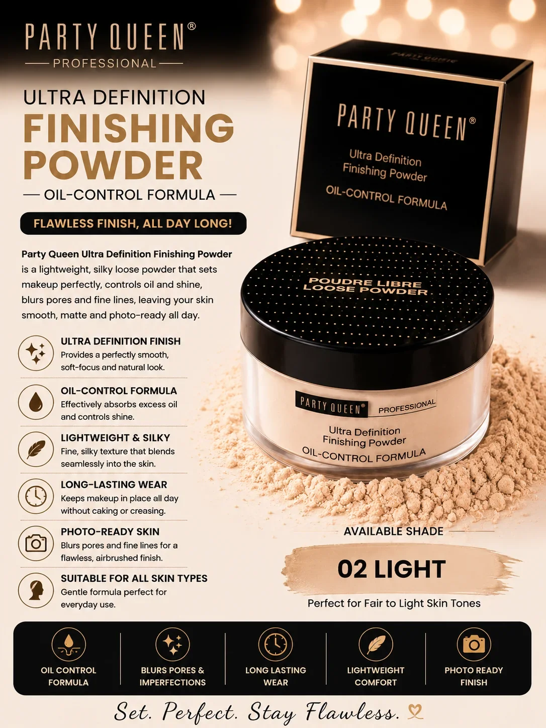 Party Queen Ultra Definition Finishing Powder – Shade 02 Light