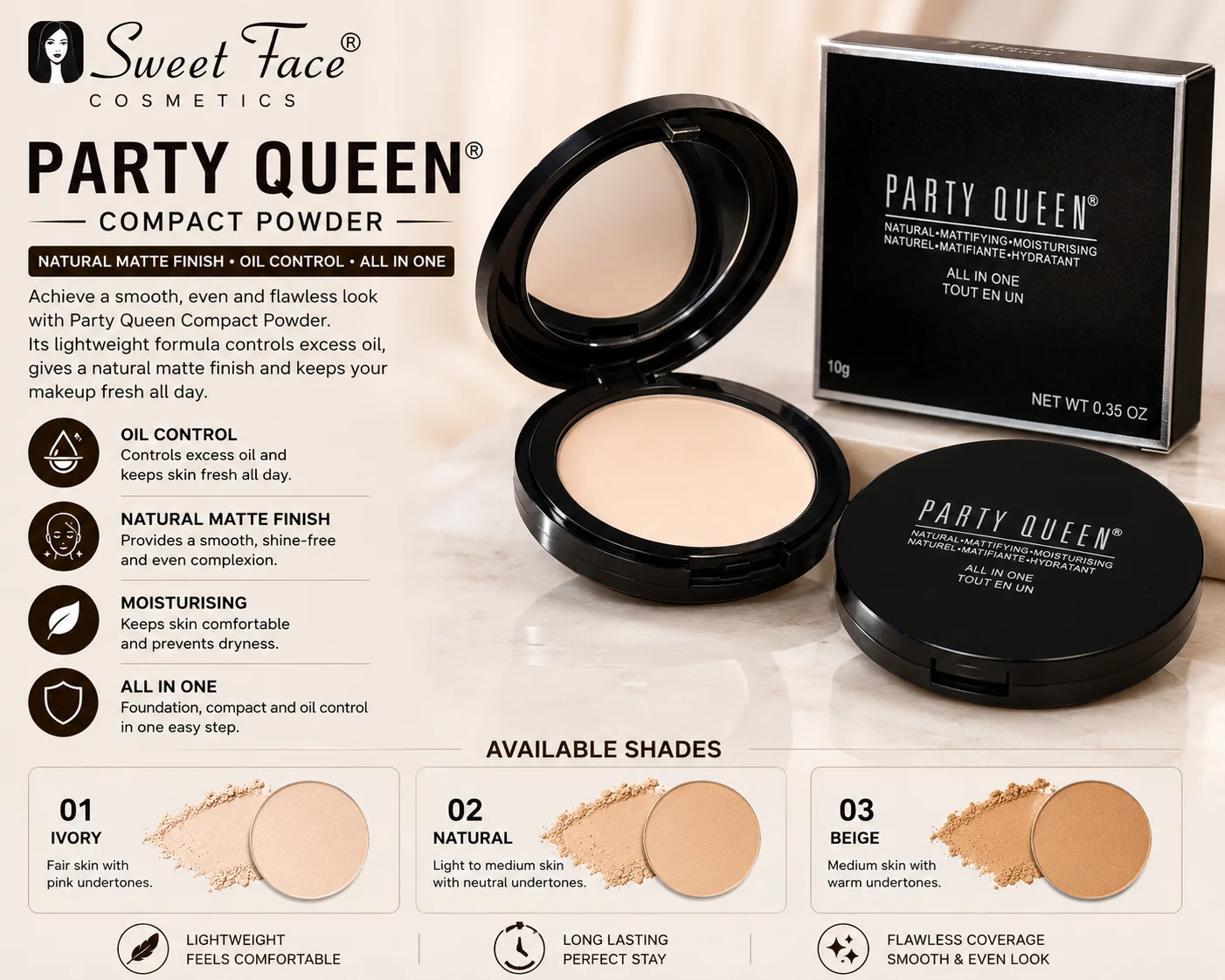 Party Queen Compact Powder 03 – Natural Matte Finish