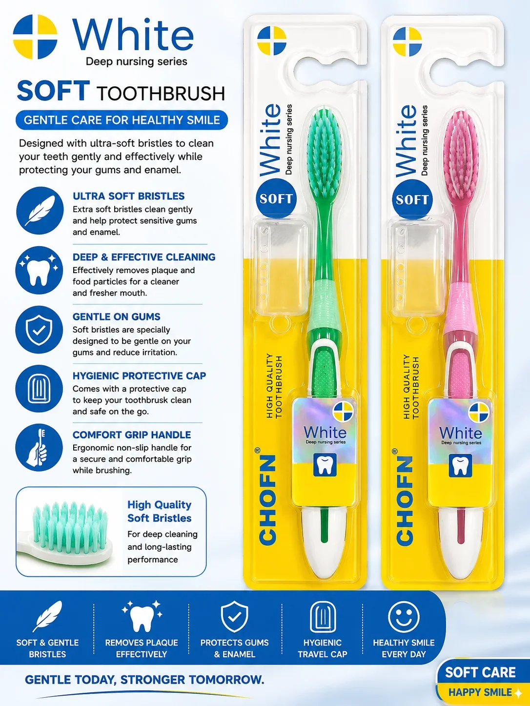 White Soft Toothbrush – Deep Nursing Series