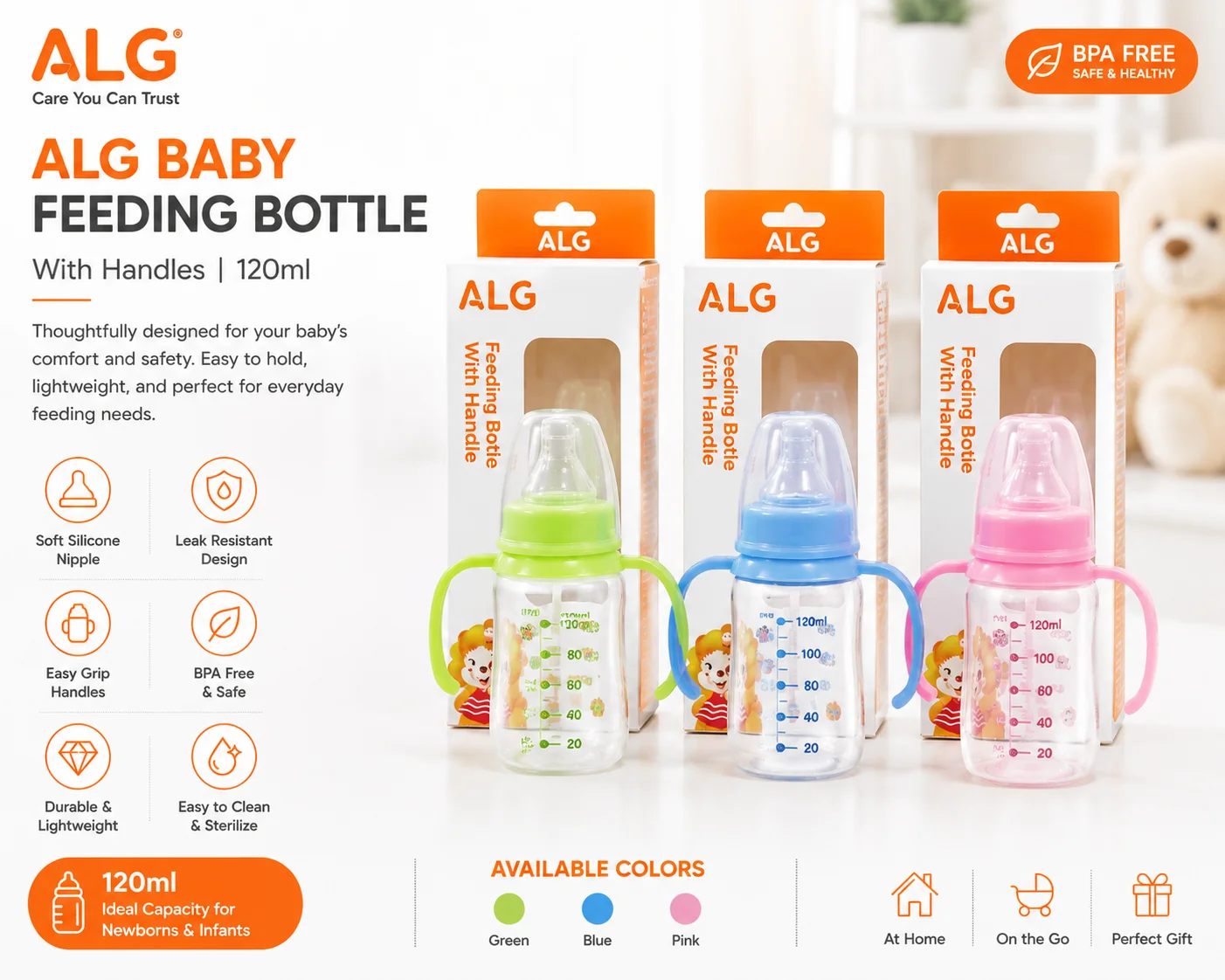 ALG Owl Baby Feeding Bottle with Handles – 120ml (4oz) BPA-Free Training Bottle