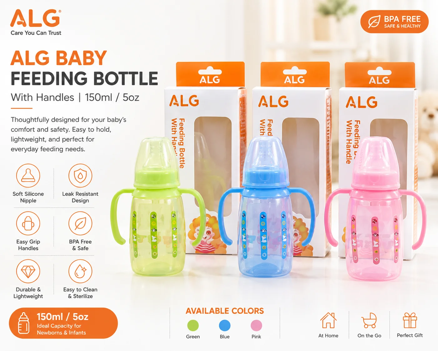 ALG Owl Baby Feeding Bottle with Handles – 120ml (4oz) BPA-Free Training Bottle
