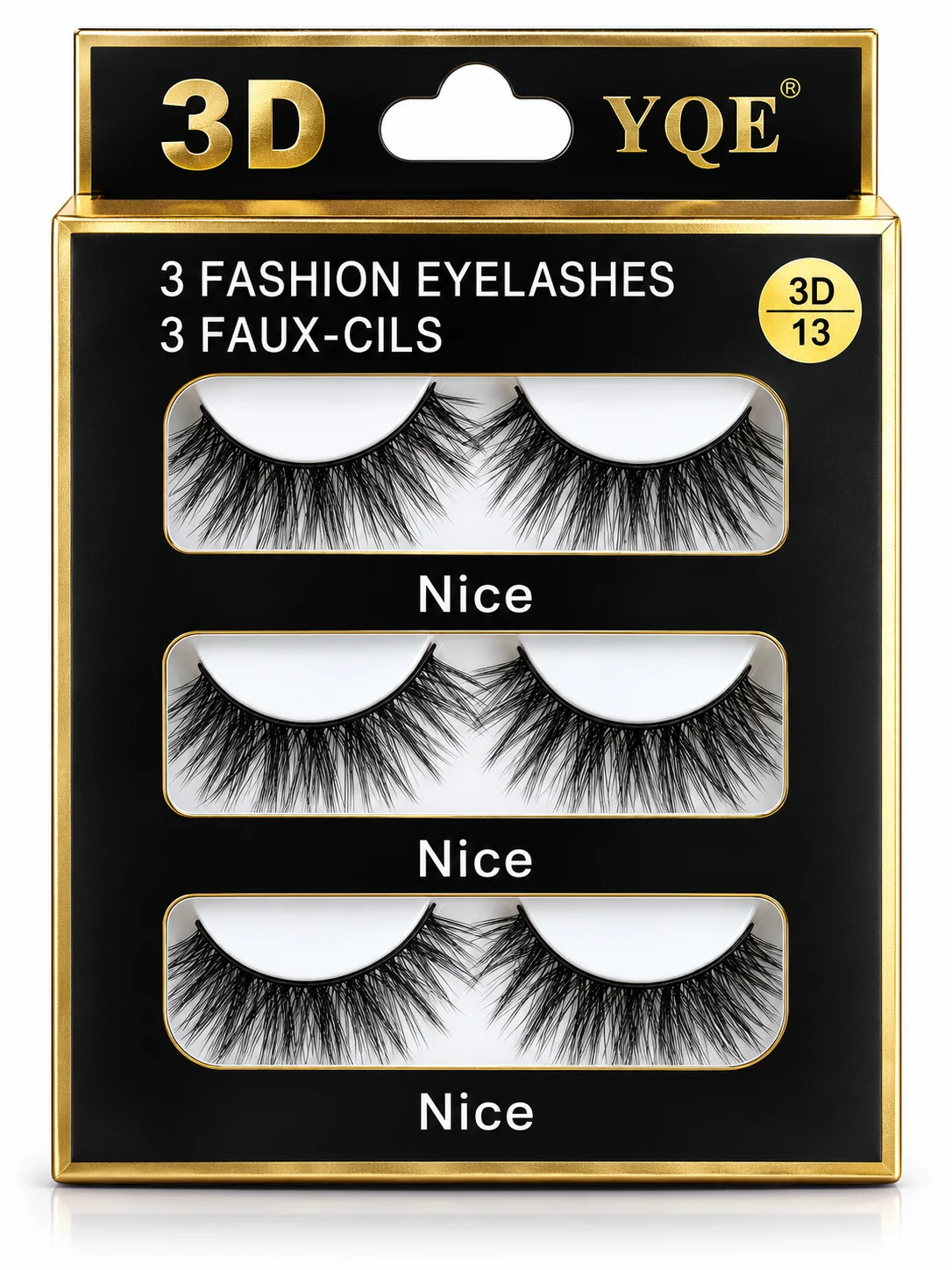 YQE 3D Fashion False Eyelashes #13 – 3 Pair Pack