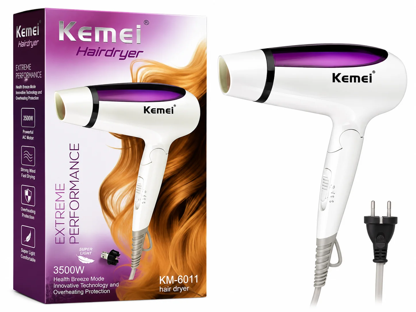 Kemei KM-6011 Hair Dryer – 3500W Professional Salon Hair Dryer