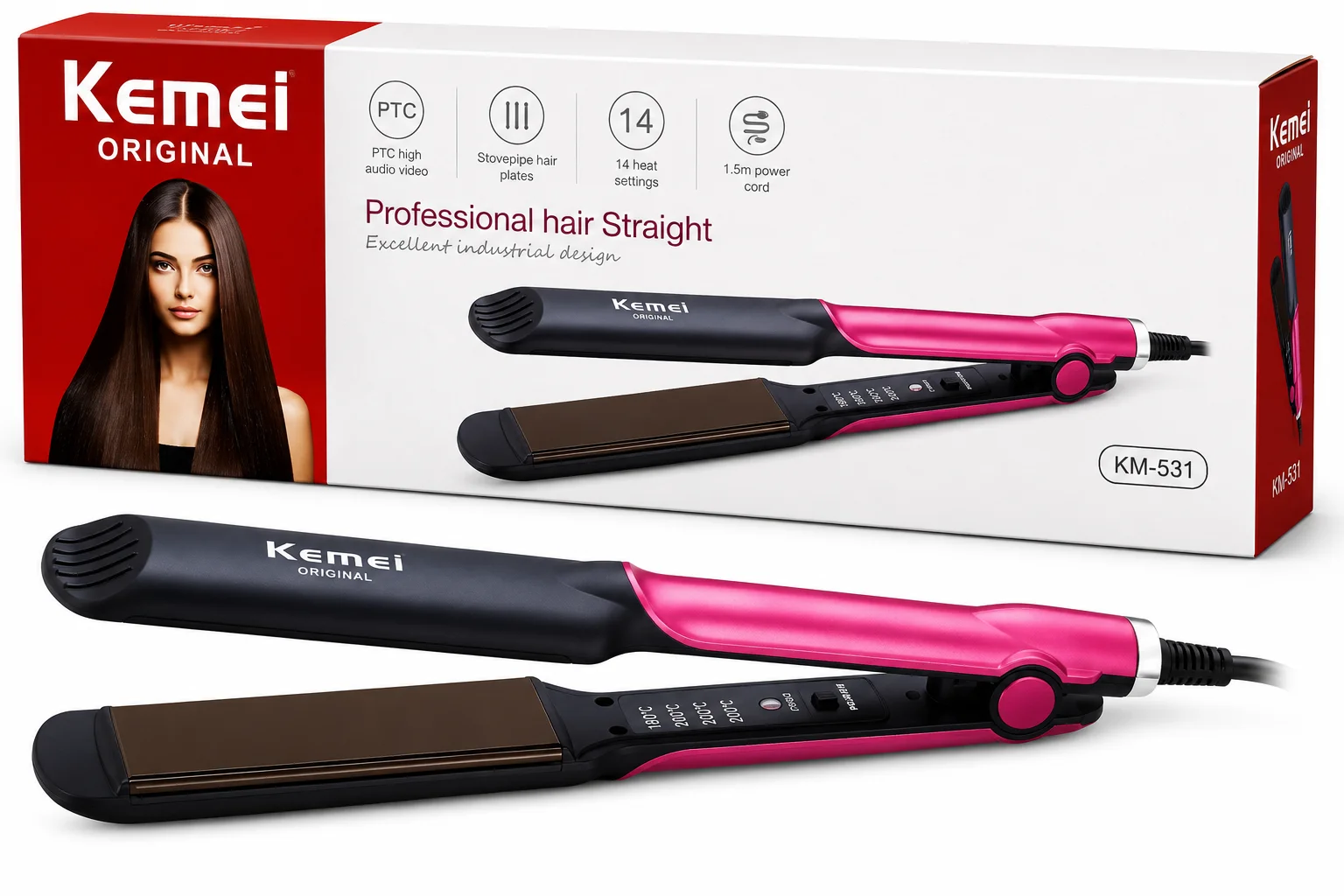 Kemei KM-531 Professional Hair Straightener – Fast Heating Styling Iron