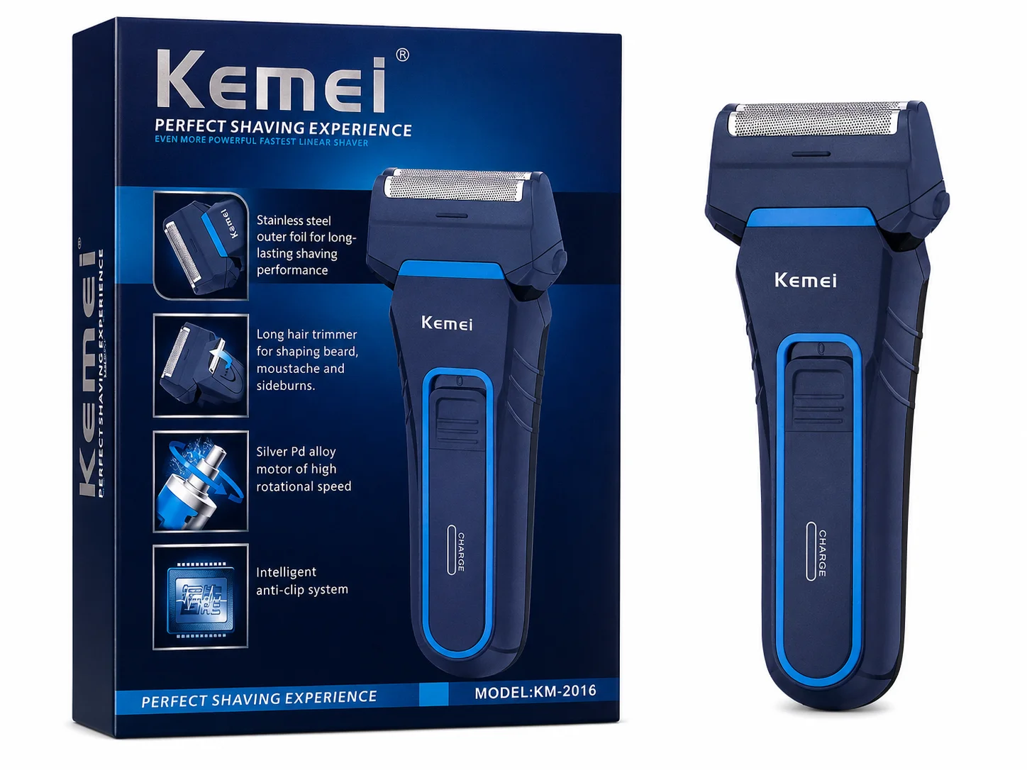 Kemei KM-2016 Rechargeable Electric Shaver for Men – Professional Beard & Hair Trimmer