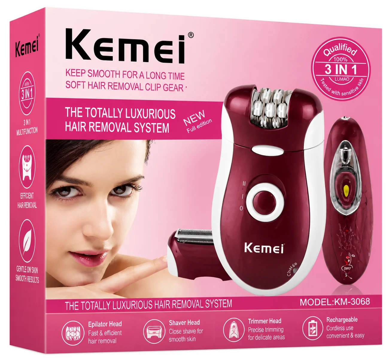 Kemei 3-in-1 Hair Removal System – Model KM-3068