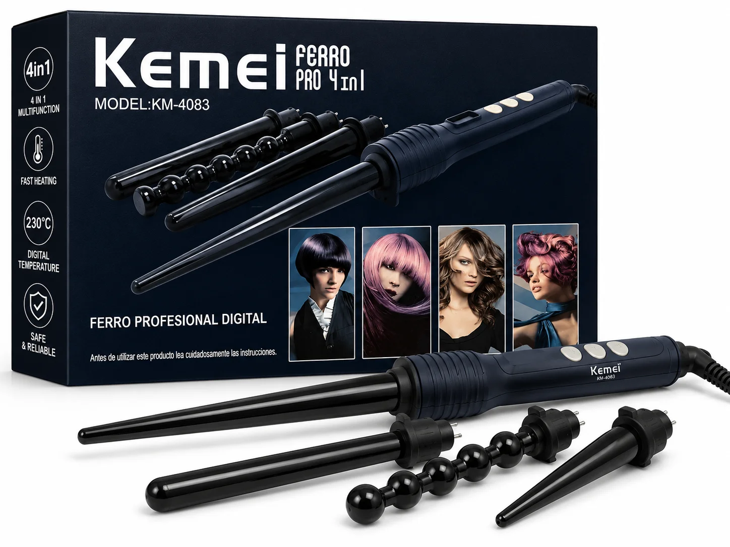 Kemei KM-4083 Ferro Pro 4-in-1 Hair Curler & Styling Iron
