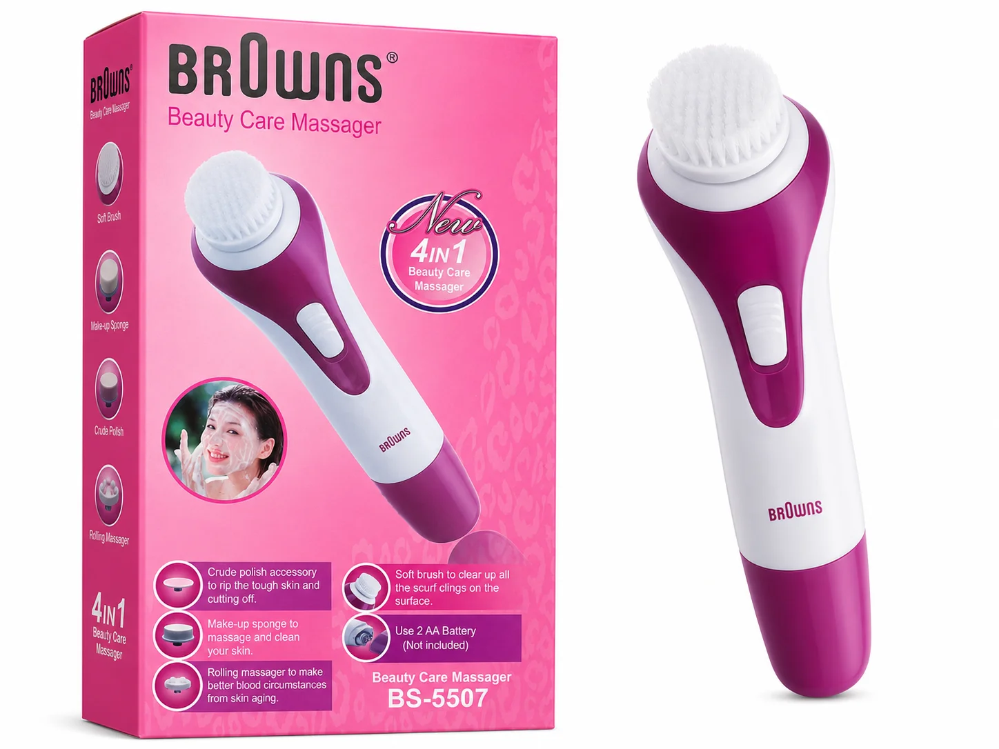 BROWNS Beauty Care Massager BS-5507 – 4 In 1 Facial Cleansing & Massage Device