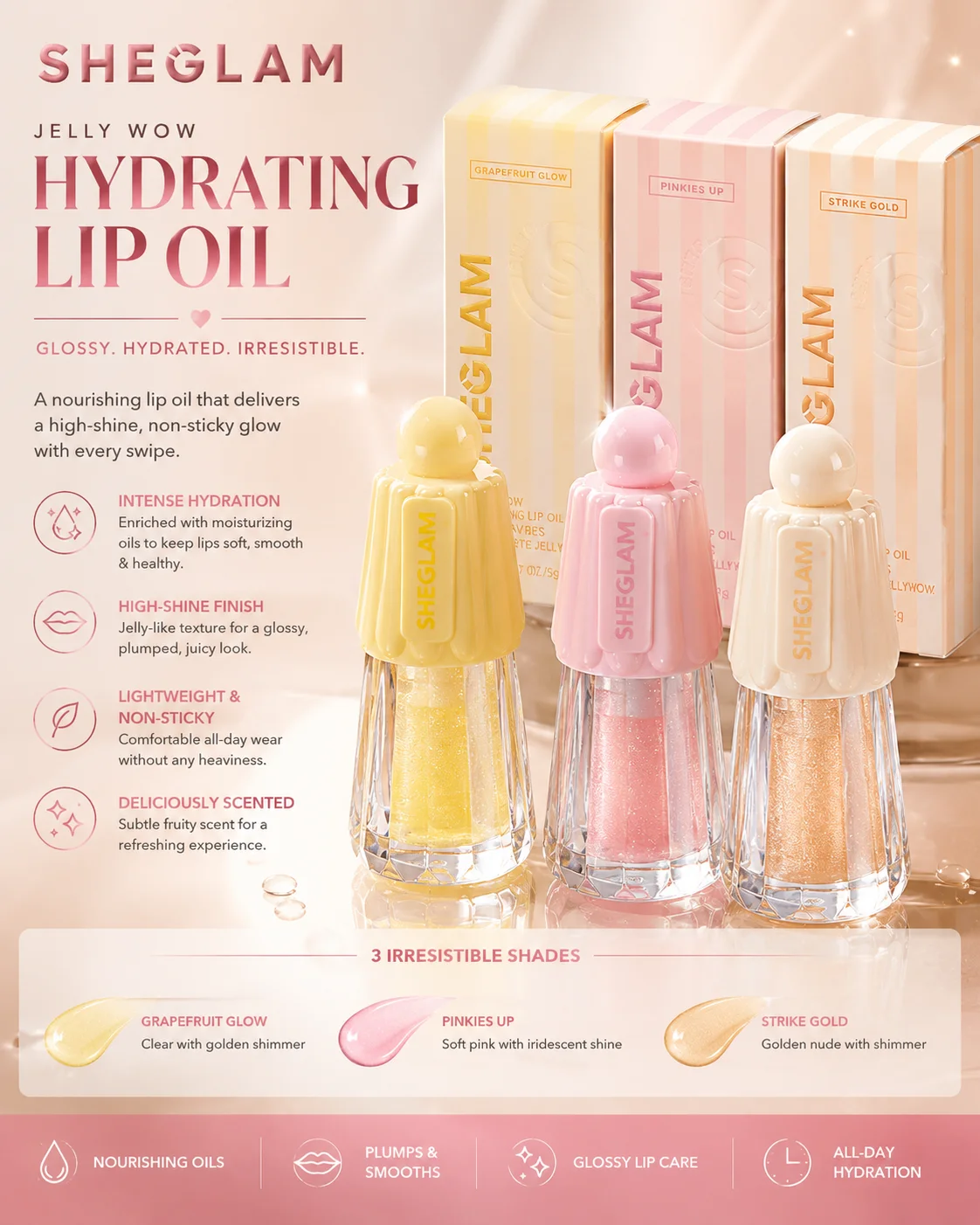 SHEGLAM Jelly Wow Hydrating Lip Oil – Glossy Nourishing Lip Care