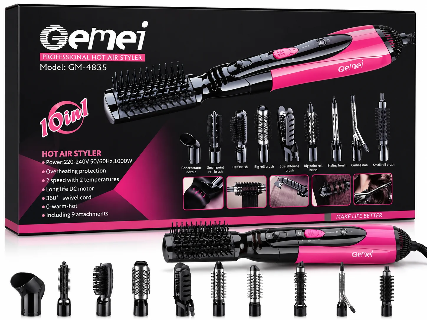 Gemei GM-4835 Professional 10-in-1 Hot Air Styler – Multi-Function Hair Styling Tool