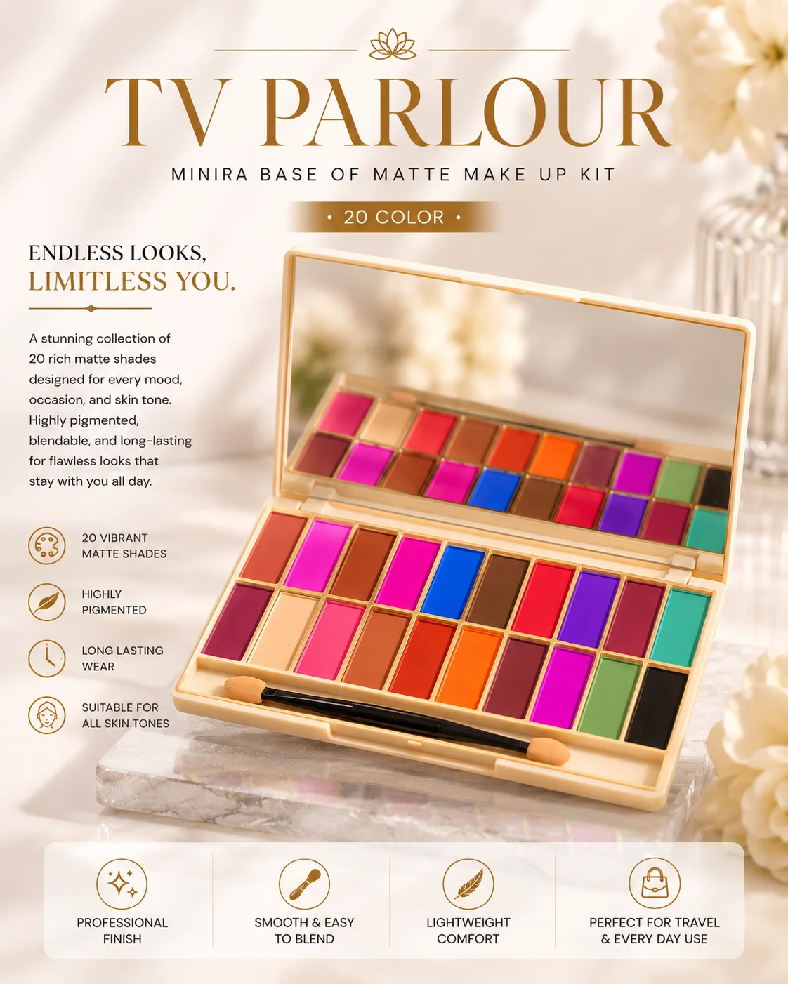 TV Parlour 20 Color Matte Makeup Eyeshadow Kit