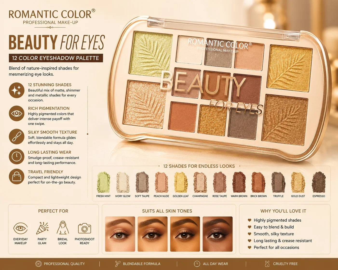 Romantic Color Beauty For Eyes – 12 Color Eyeshadow Palette