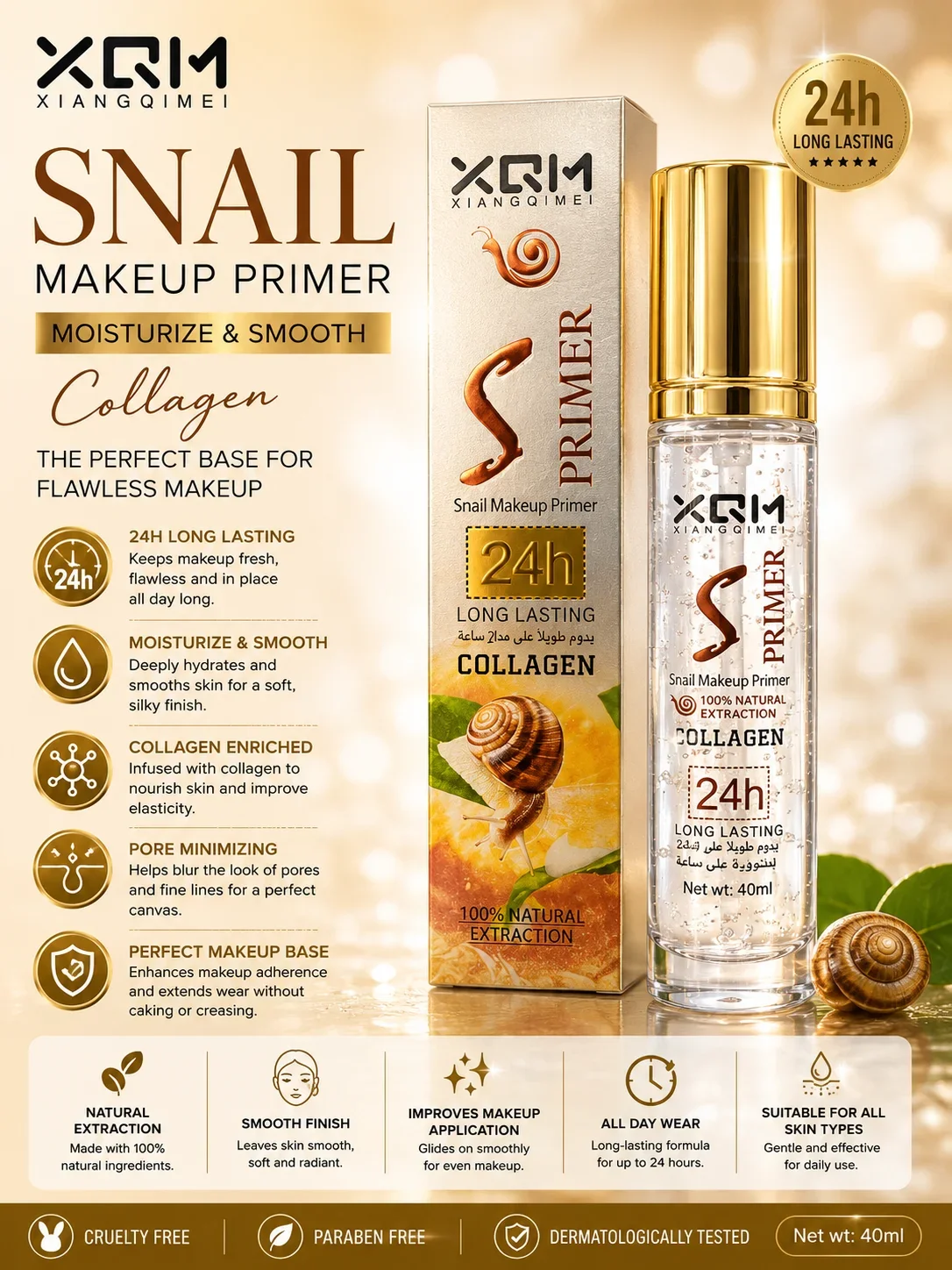 XQM Snail Makeup Primer Collagen 24H Long Lasting
