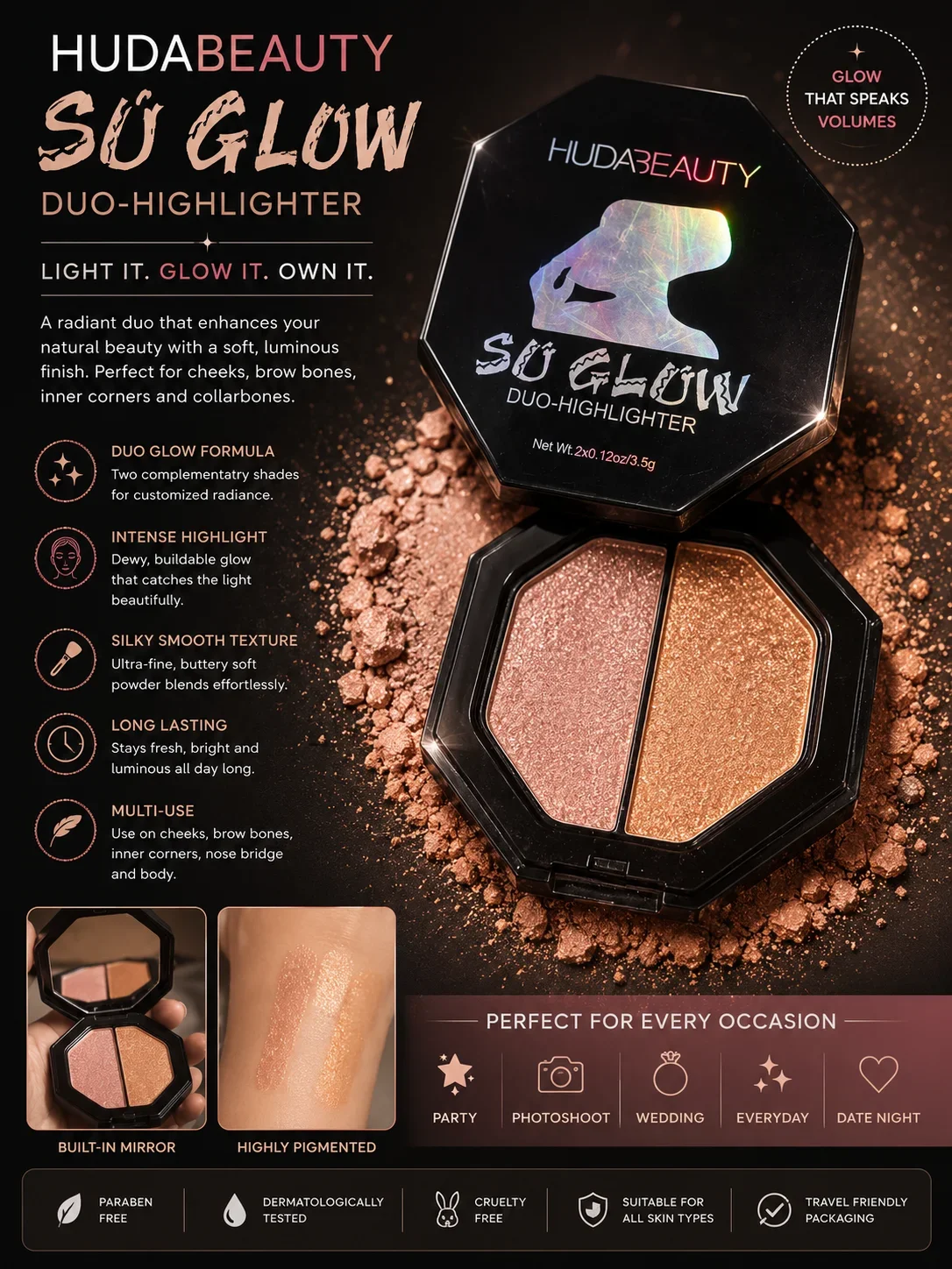 Huda Beauty Su Glow Duo Highlighter