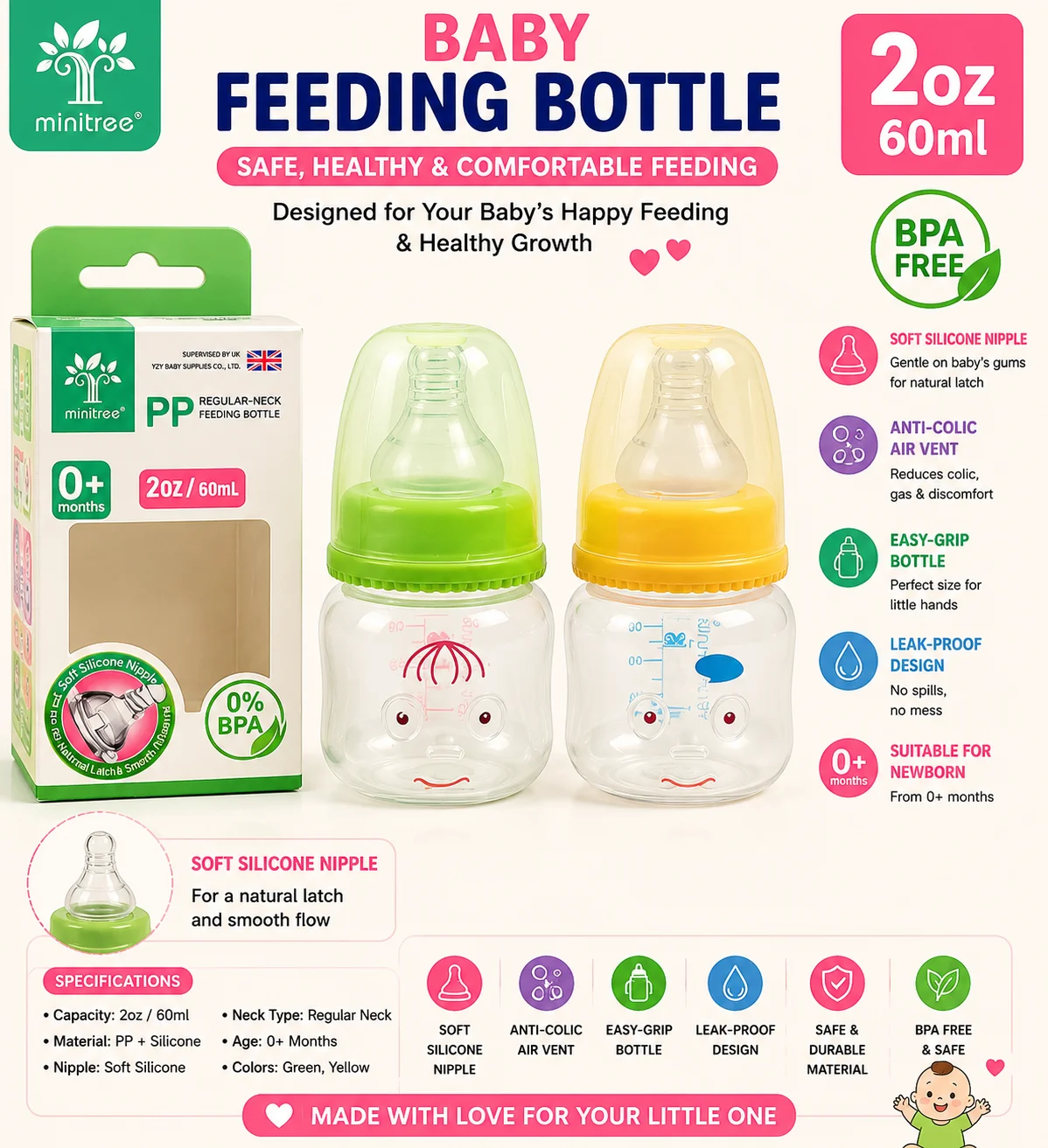 Minitree Baby Feeding Bottle 60ml (2oz)