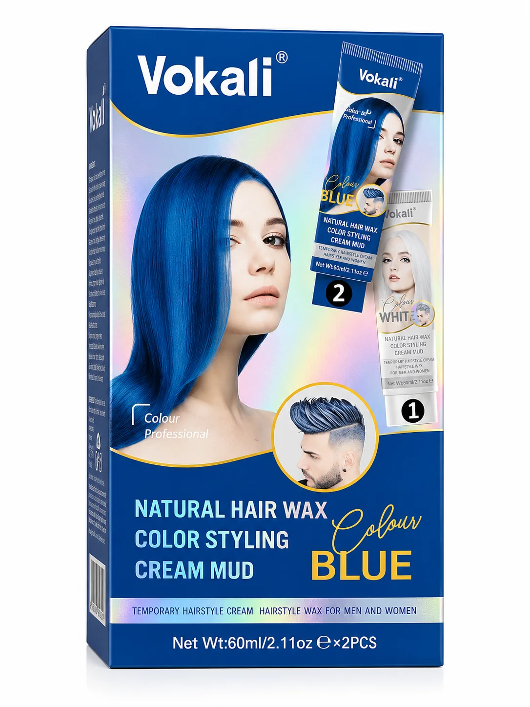 Vokali Blue Hair Wax Color Styling Cream Mud – 60ML