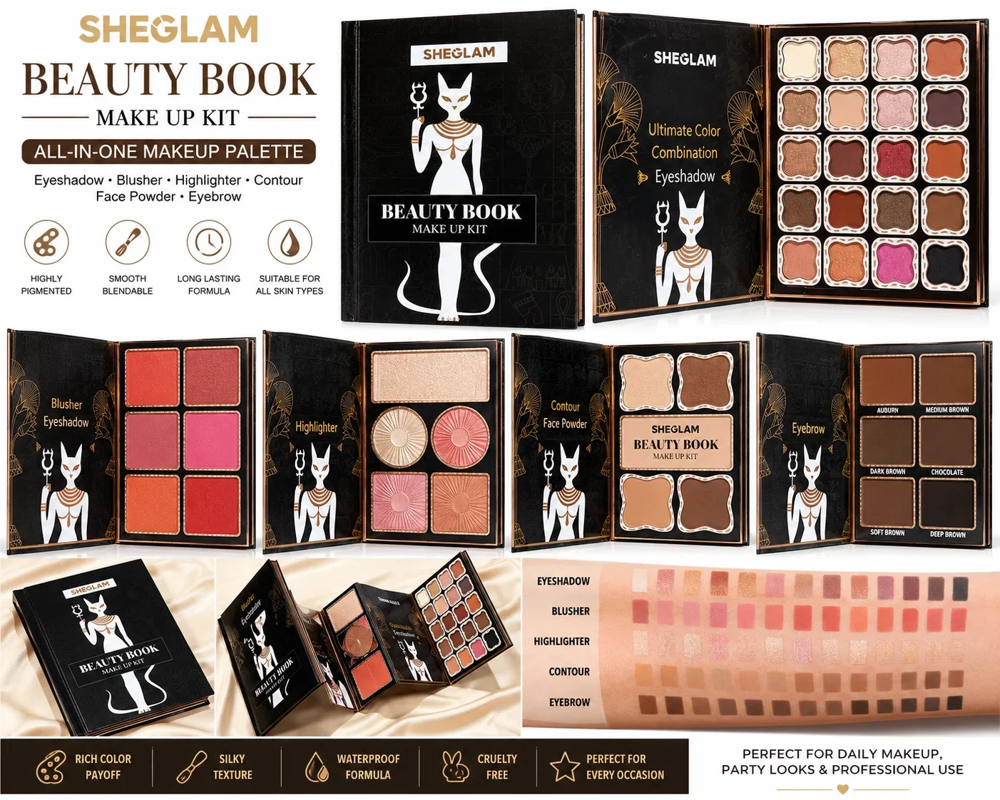 SHEGLAM Beauty Book Makeup Kit – All in One Eyeshadow, Blusher & Highlighter Palette