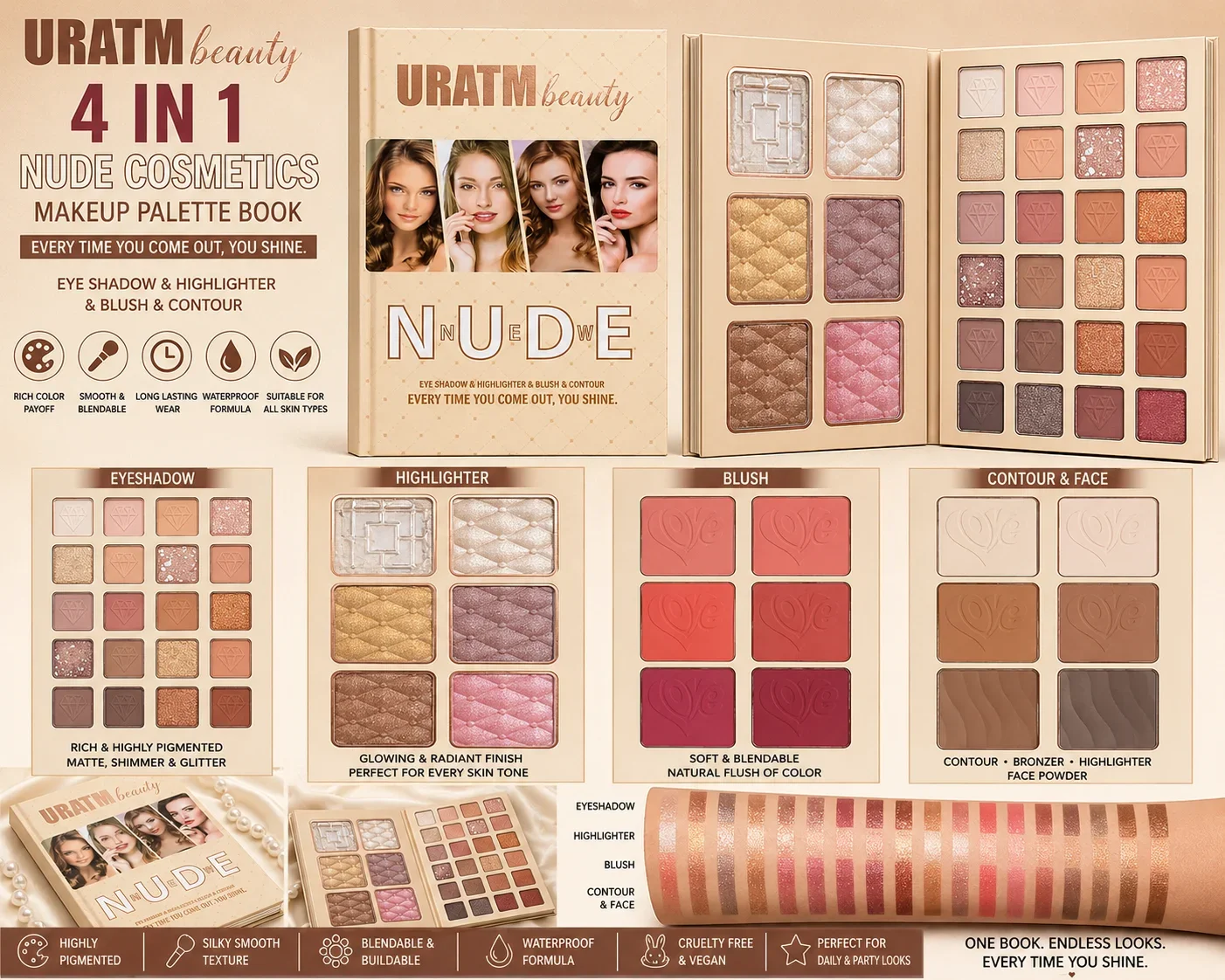 URATM Beauty Nude 4 In 1 Makeup Palette Book