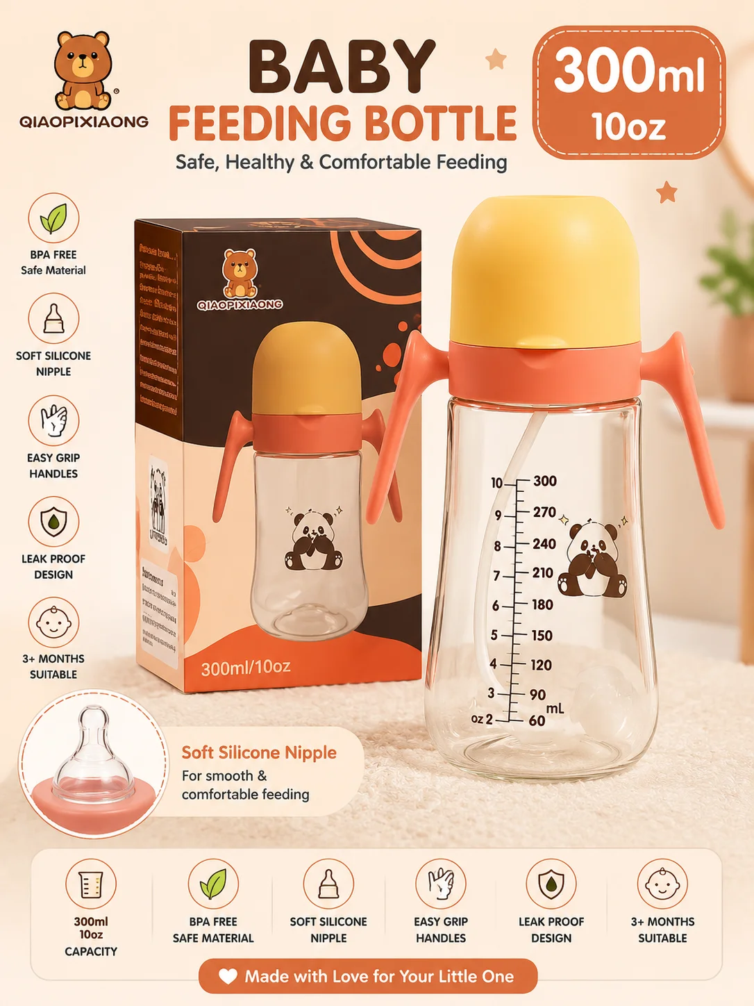 QIAOPIXIAONG Baby Feeding Bottle 300ml