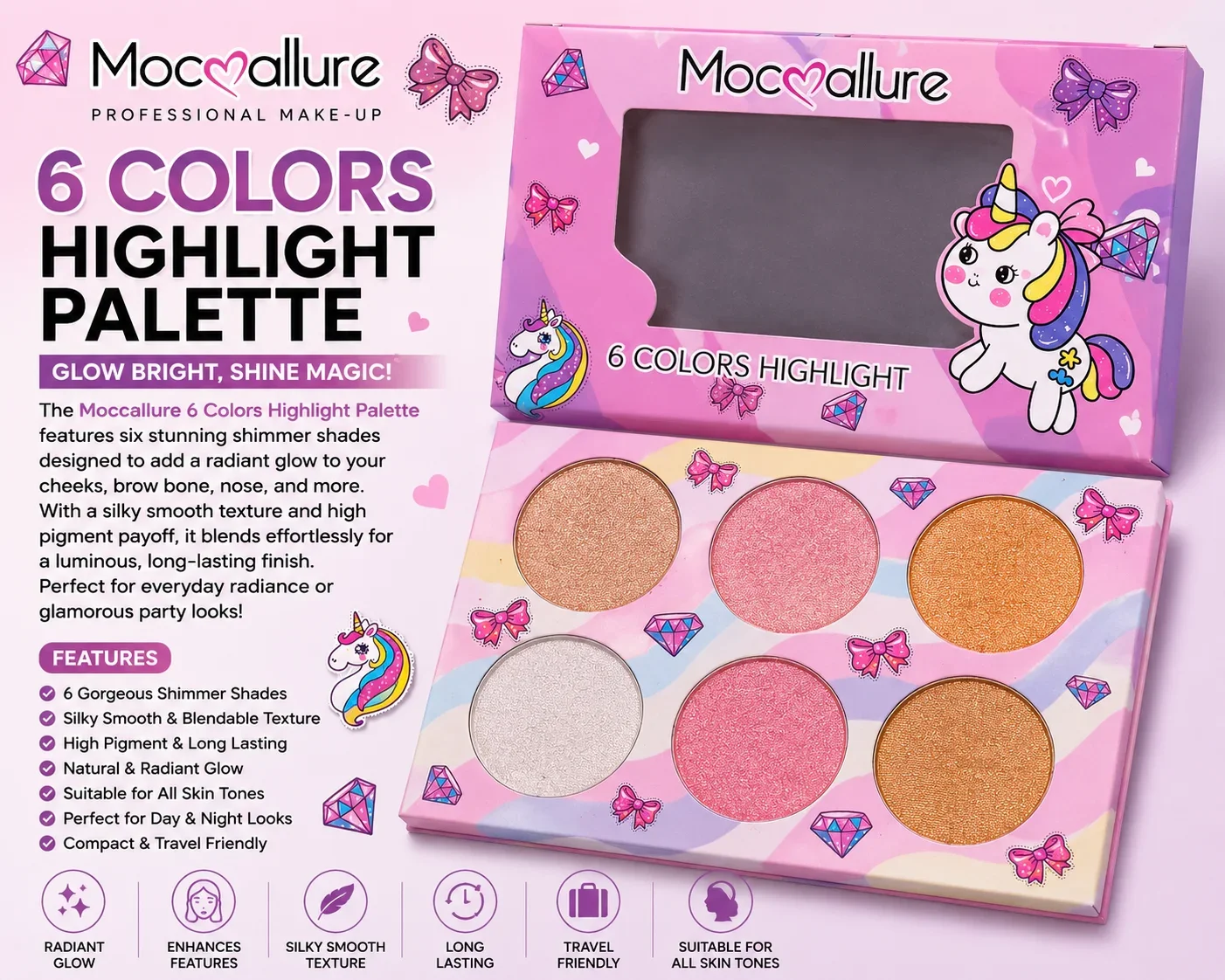 Mocallure Magical Unicorn 6 Colors Highlight Palette