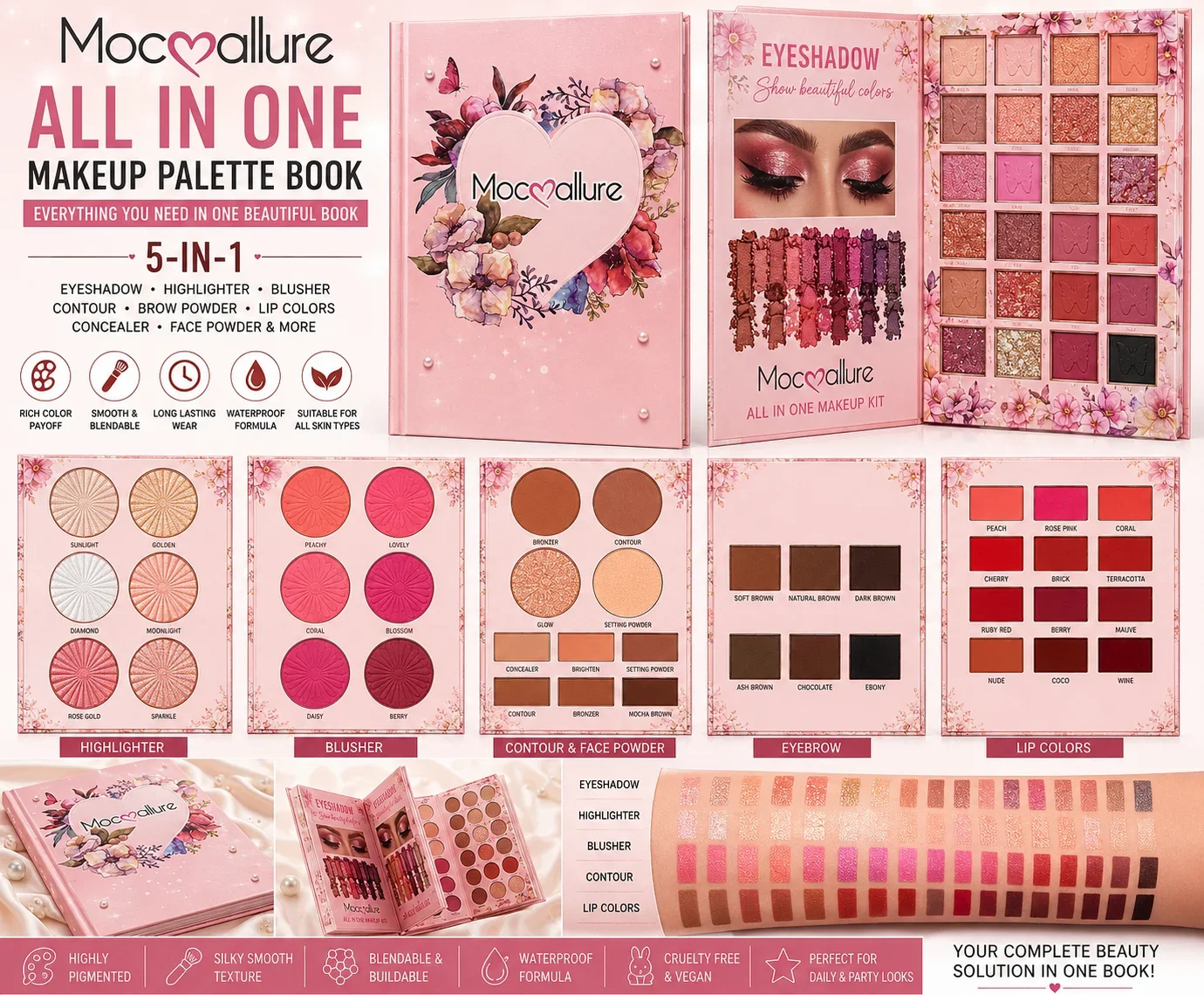 Mocallure Floral Heart Makeup Book Palette – All In One Beauty Kit