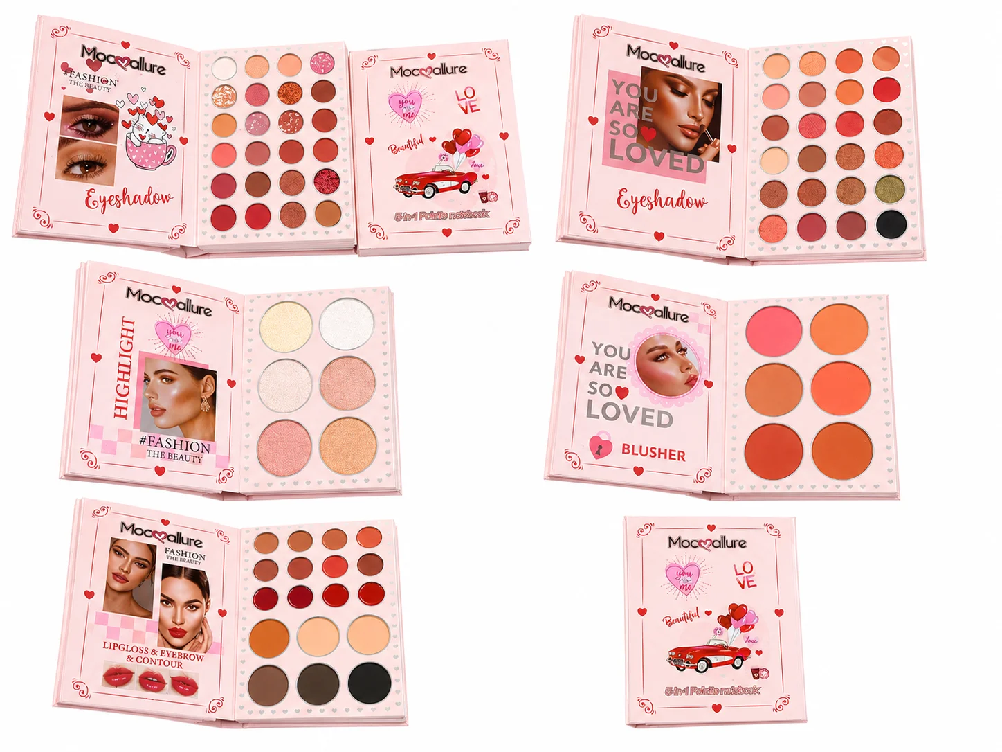 Mocallure 5 in 1 Makeup Palette Book Kit – Eyeshadow, Blusher, Highlighter, Contour & Lip Gloss Set