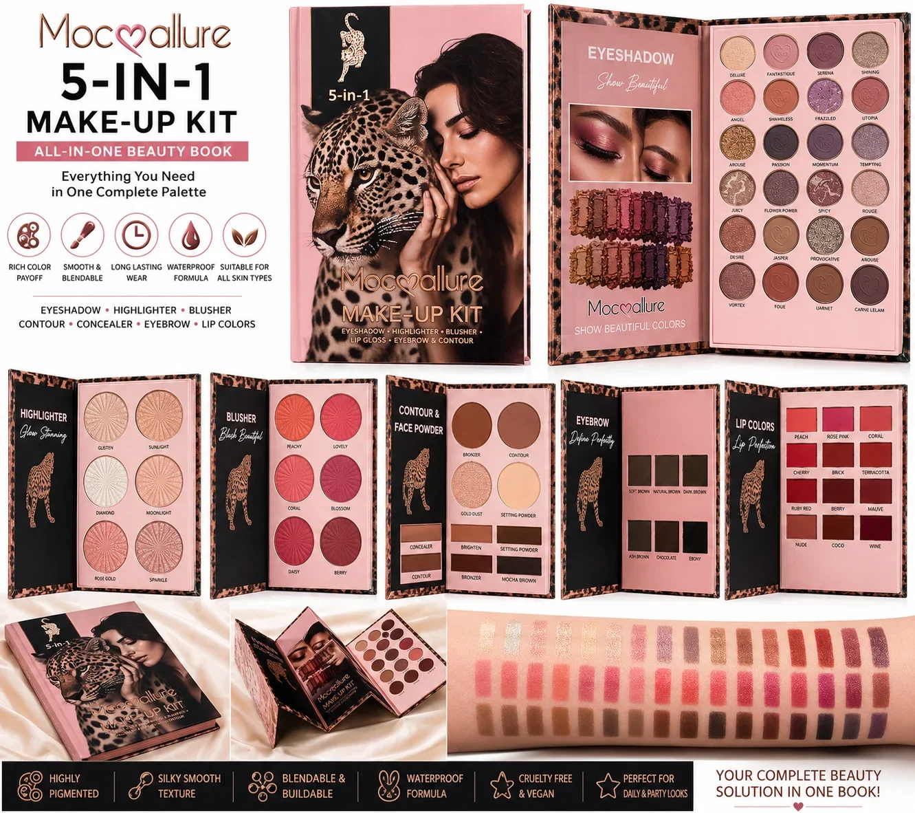 Mocallure 5-in-1 Leopard Edition Makeup Book Kit