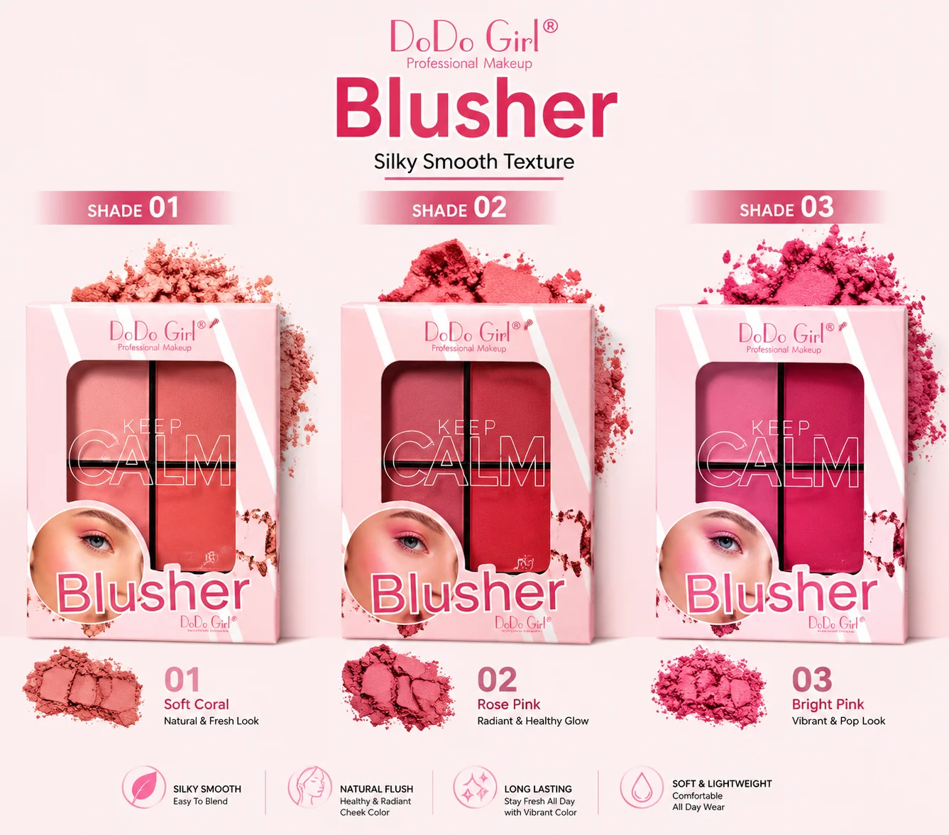 DoDo Girl Blusher Palette – Shades 01/02/03 | Silky Smooth Makeup Blush