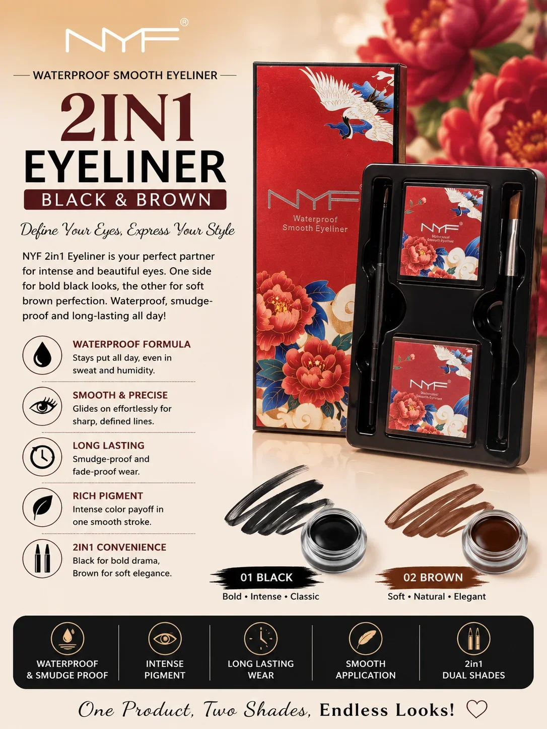 NYF 2in1 Waterproof Smooth Eyeliner – Black & Brown Duo