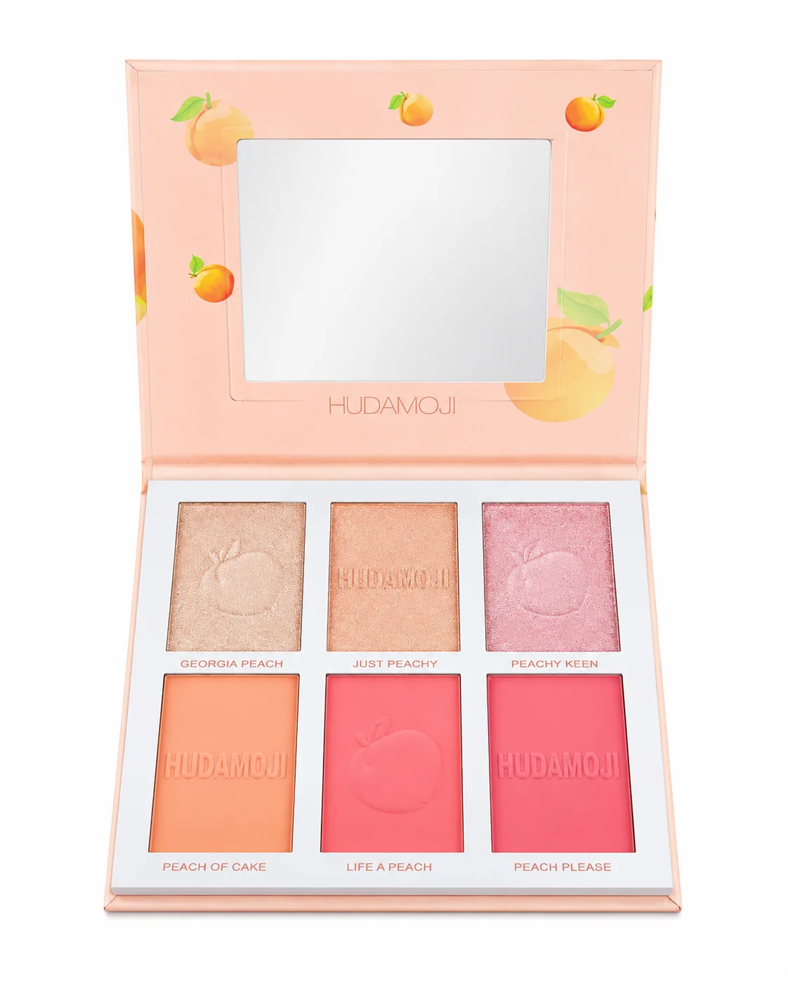 HUDAMOJI Peach Blush & Highlighter Palette – 6 Shade Face Makeup Kit