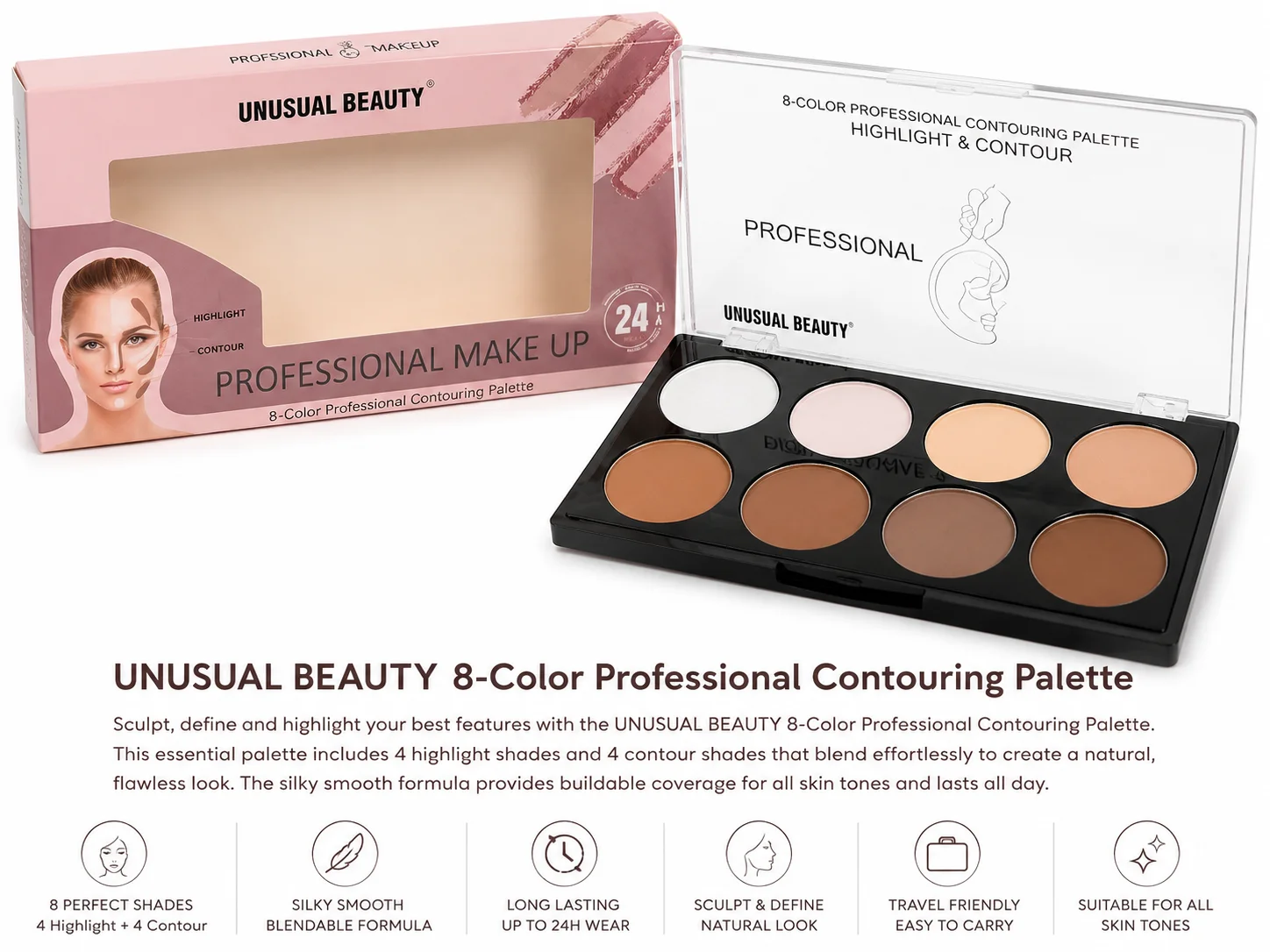 Unusual Beauty 8-Color Professional Contouring Palette – Highlight & Contour Makeup Kit