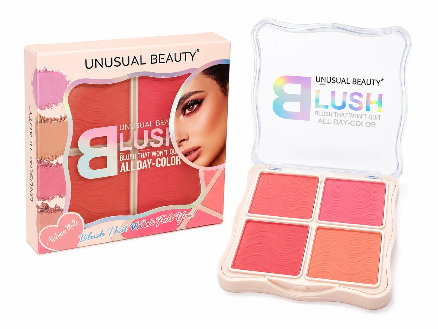 Unusual Beauty Blush 4 Color Palette – Professional Face Blusher Kit