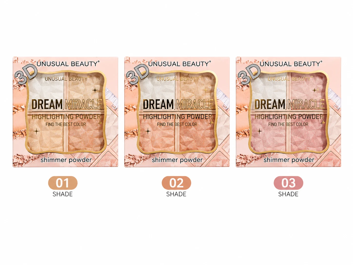 Unusual Beauty Dream Miracle 3D Highlighting Powder – Shimmer Powder (Shades 01, 02 & 03)
