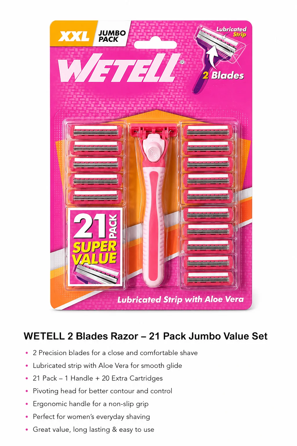 Wetell 2 Blades Razor – 21 Pack Jumbo Value Set