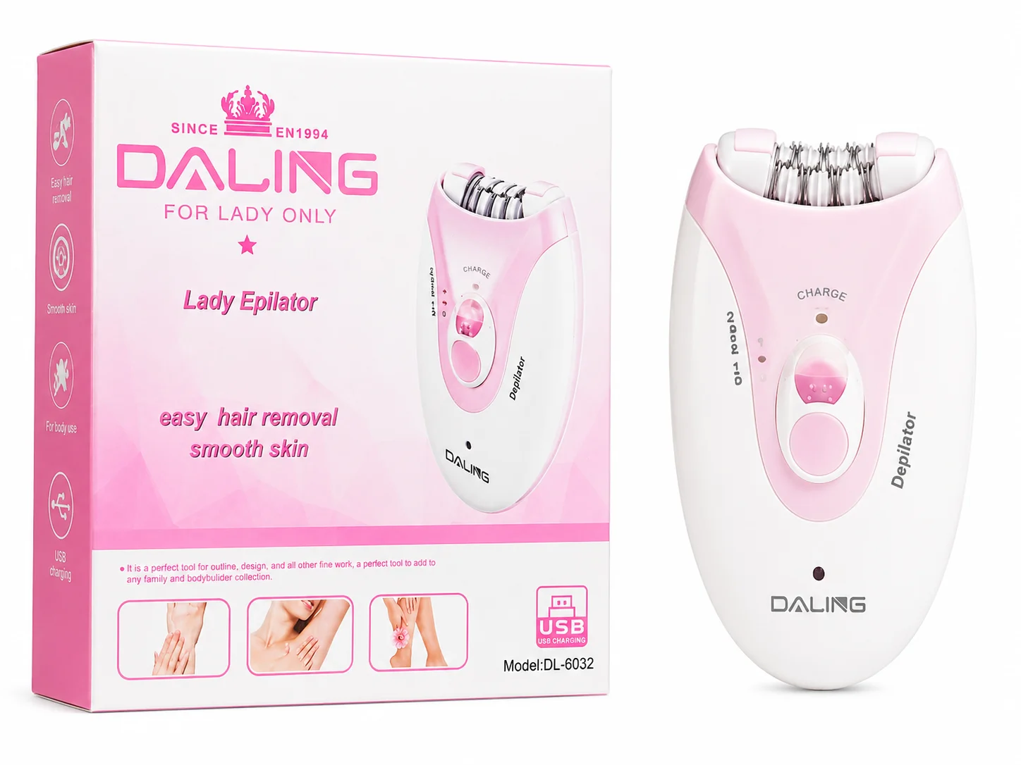 DALING Lady Epilator DL-6032 – USB Rechargeable Hair Removal Machine