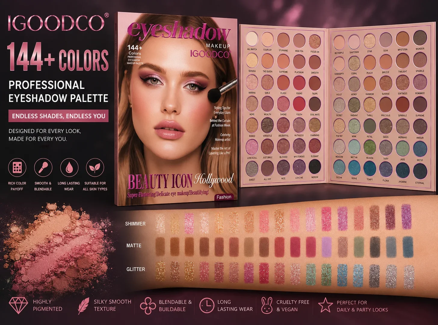IGOODCO 144+ Colors Professional Eyeshadow Makeup Palette