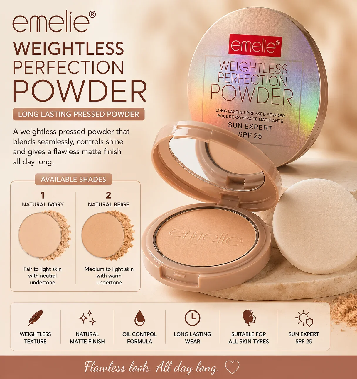 Emelie Weightless Perfection Powder SPF 25 – Shades 1 & 2