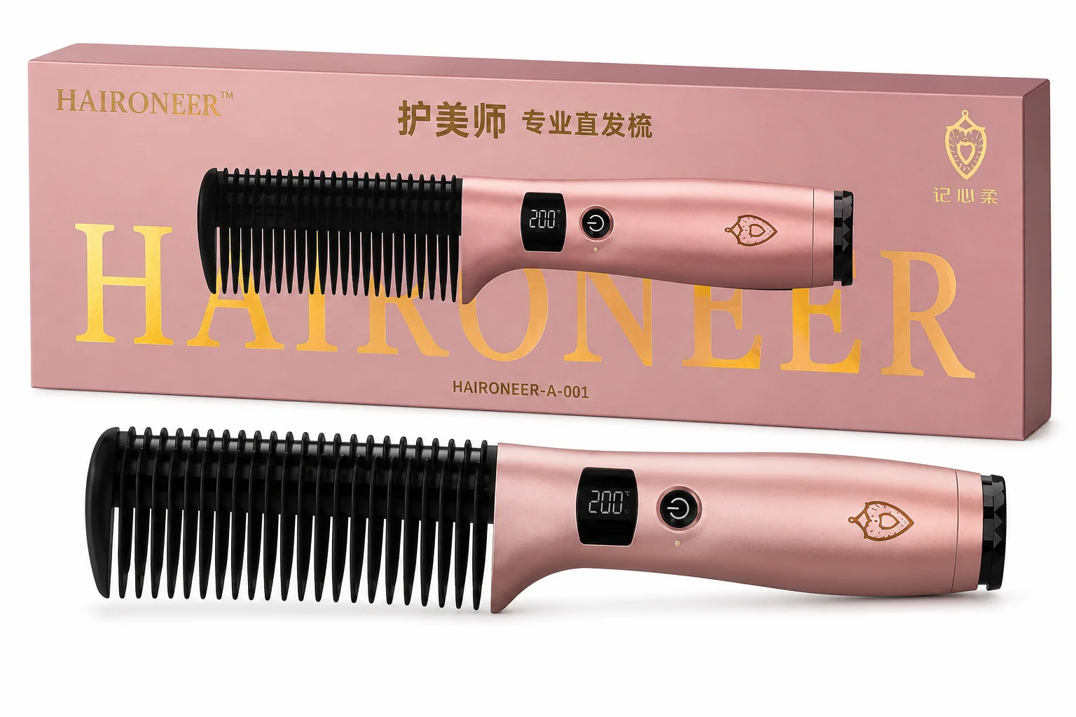 HAIRONEER Professional Hair Straightening Comb – Digital Hot Comb Brush for Smooth & Silky Hair