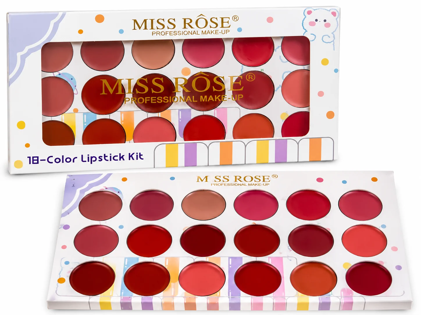 MISS ROSE 18-Color Lipstick Kit – Professional Make-Up Lip Palette