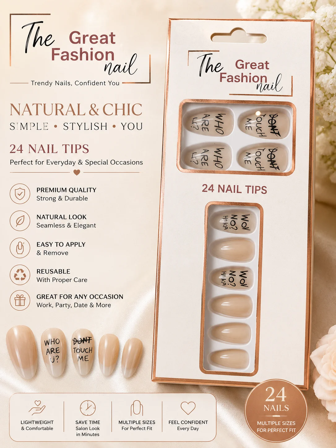 24-Piece Nude Press-On Nails –