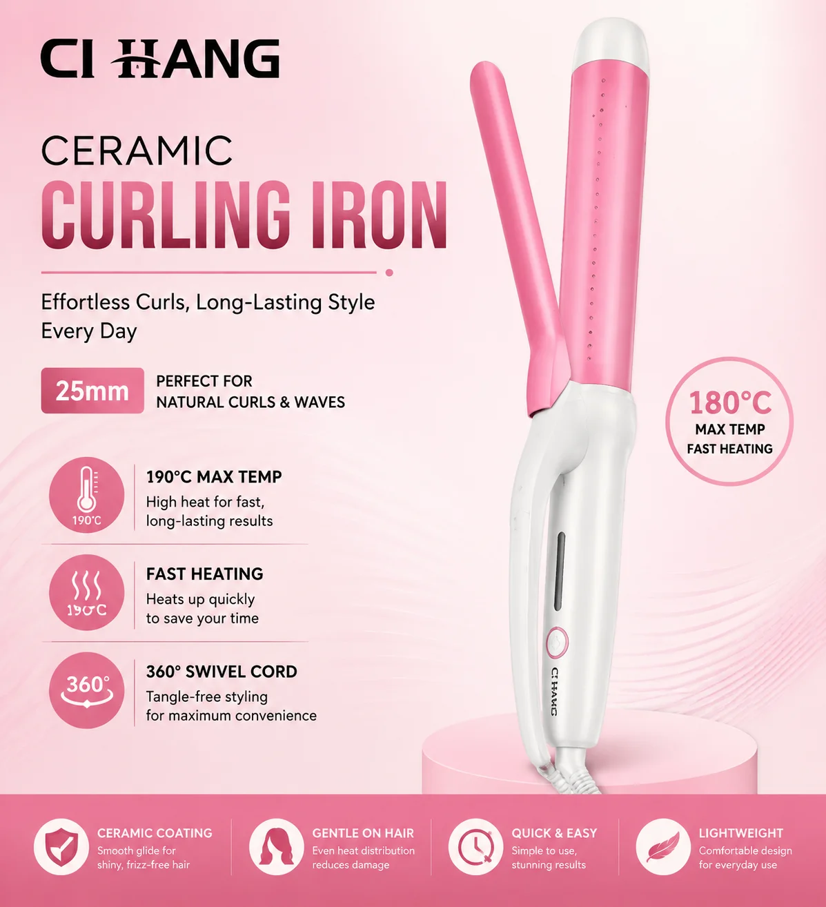 CI HANG Ceramic Curling Iron – 25mm