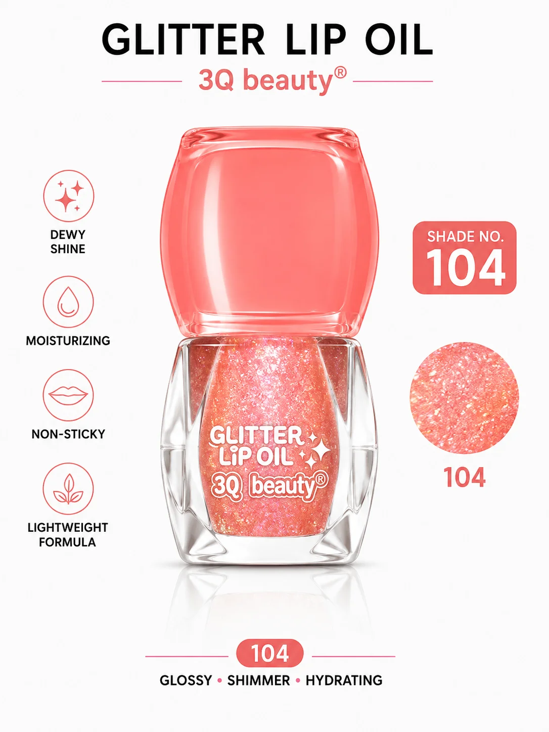 3Q Beauty Glitter Lip Oil Set – 6 Shades (101–106)
