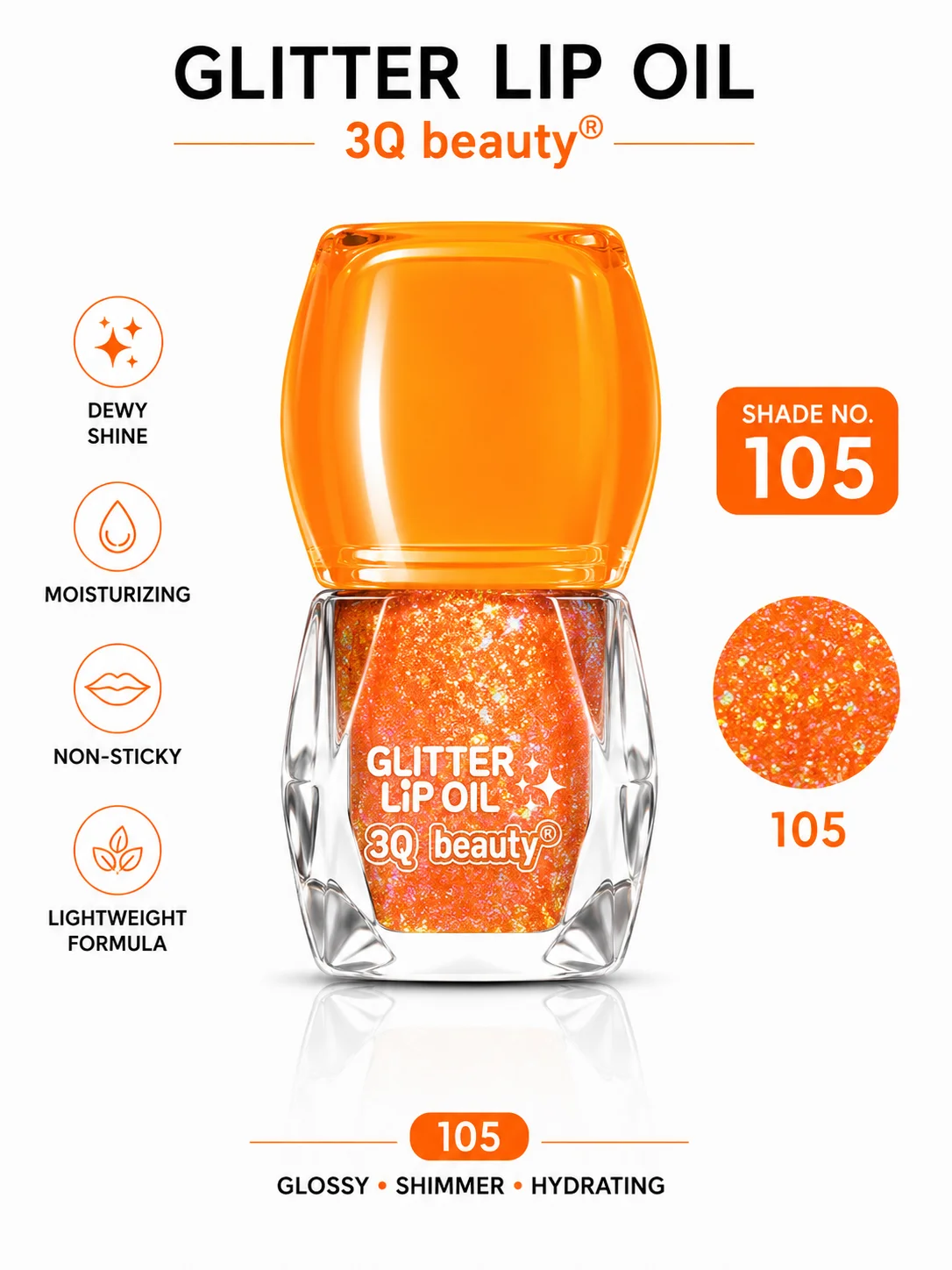 3Q Beauty Glitter Lip Oil Set – 6 Shades (101–106)
