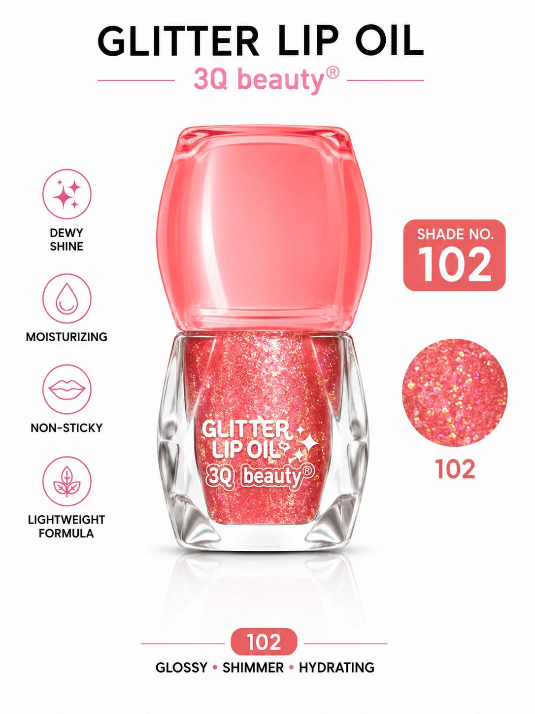 3Q Beauty Glitter Lip Oil Set – 6 Shades (101–106)
