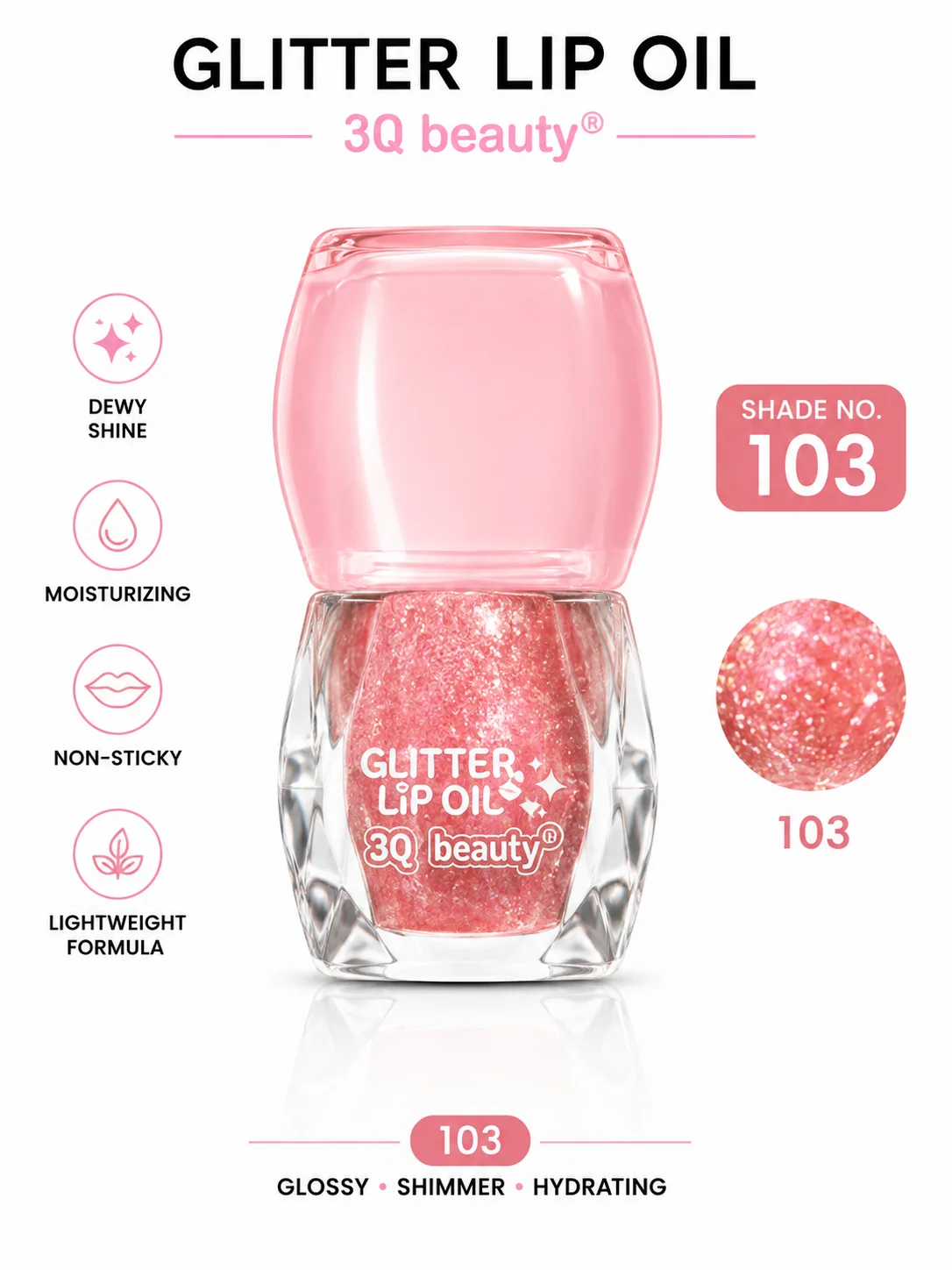 3Q Beauty Glitter Lip Oil Set – 6 Shades (101–106)
