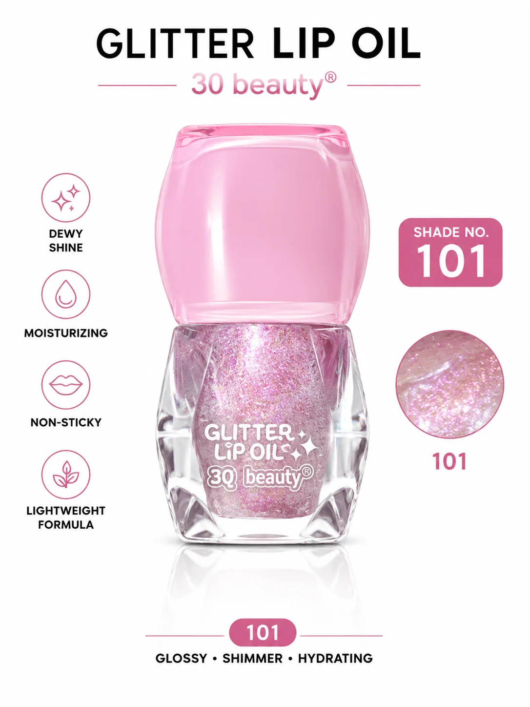 3Q Beauty Glitter Lip Oil Set – 6 Shades (101–106)